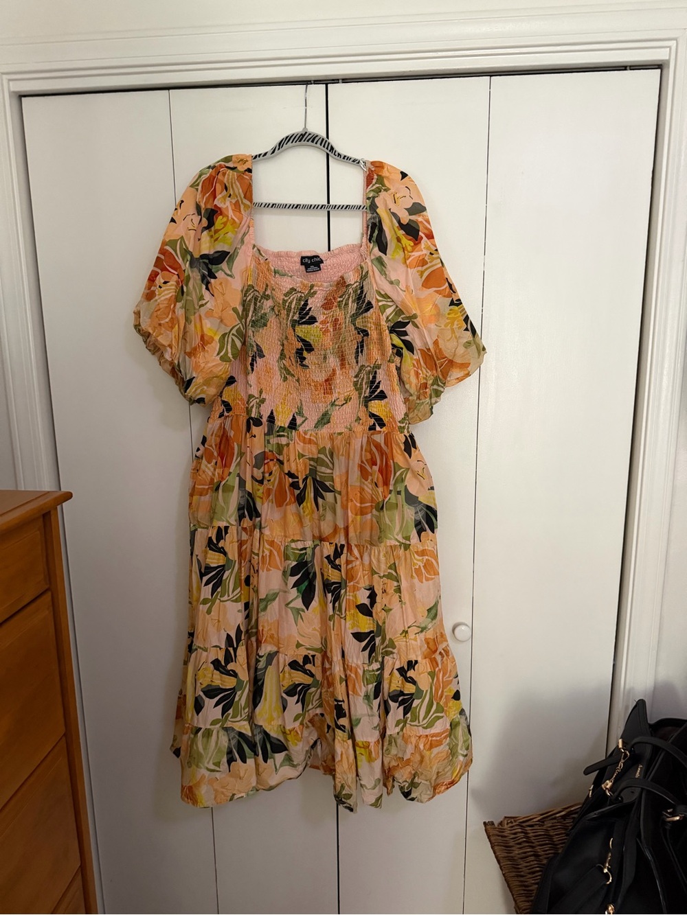 Floral Smocked Midi Dress in Peach